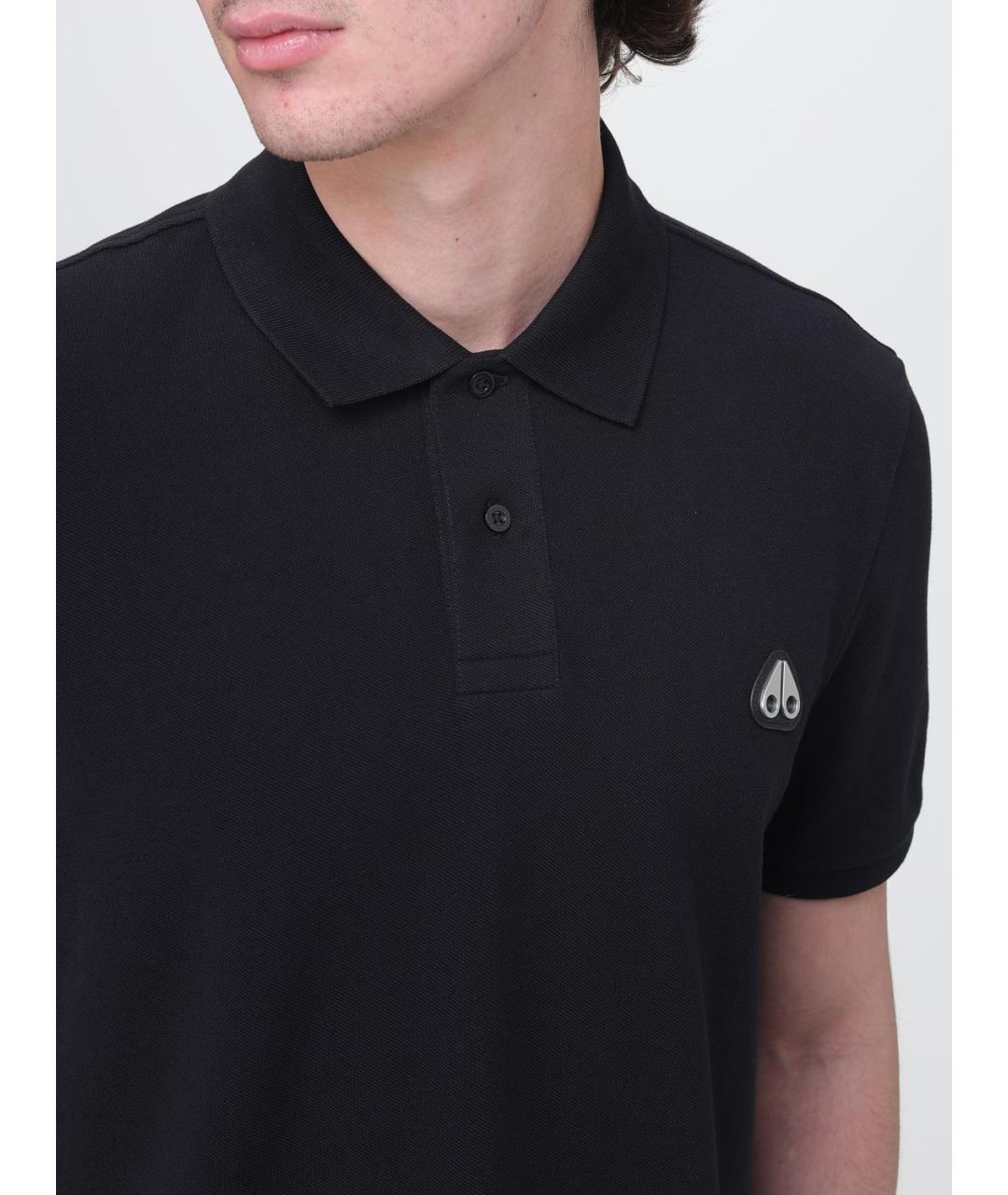 MOOSE KNUCKLES Черное хлопковое поло с коротким рукавом, фото 3