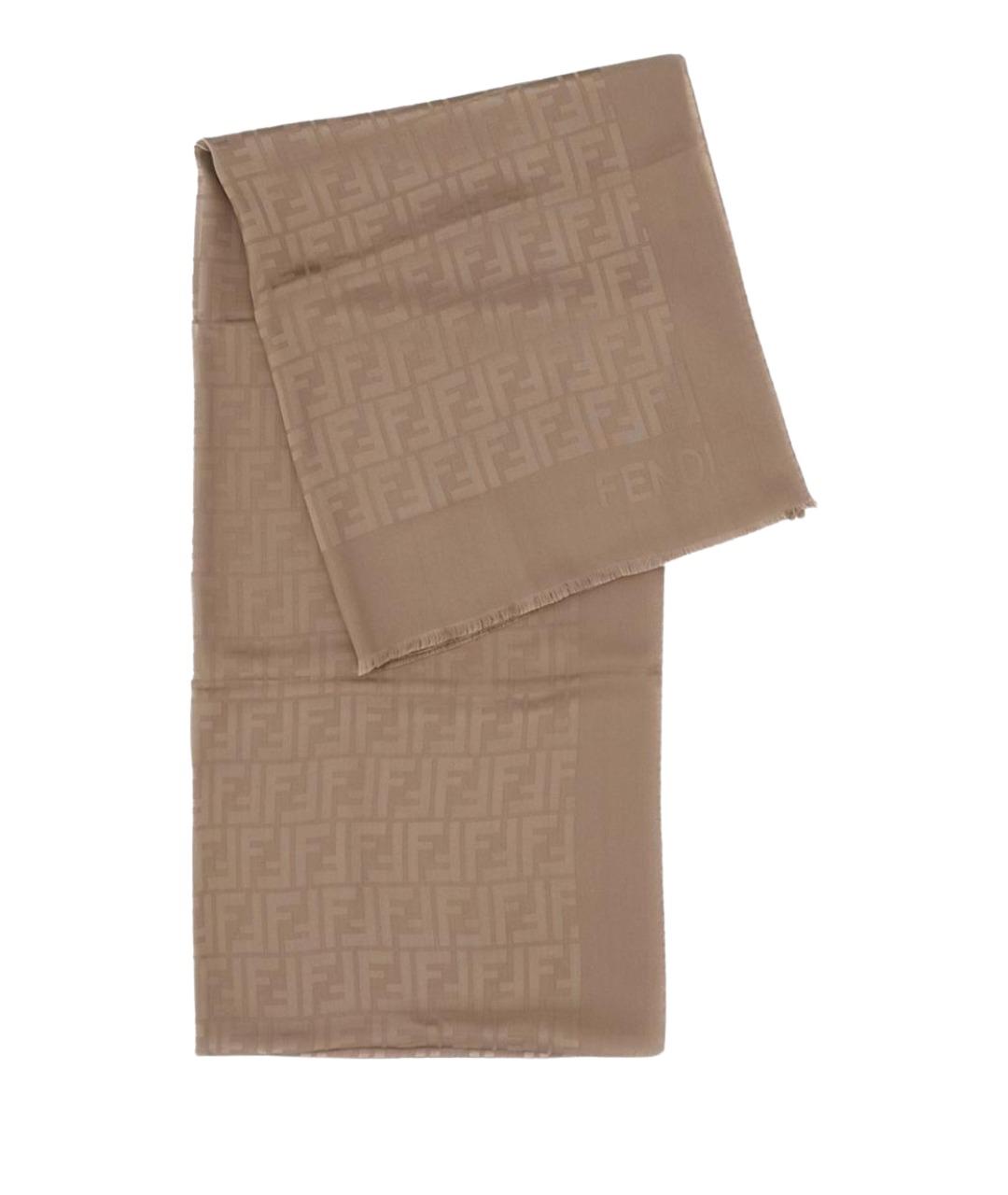 FENDI Коричневый шелковый шарф, фото 1