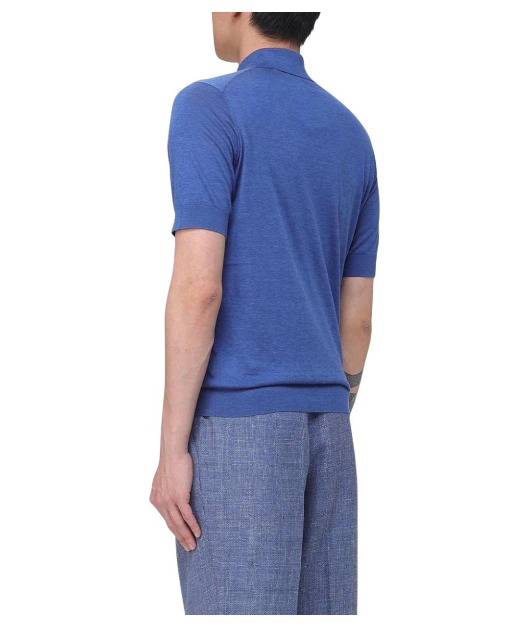 BRUNELLO CUCINELLI Синее хлопковое поло с коротким рукавом, фото 3