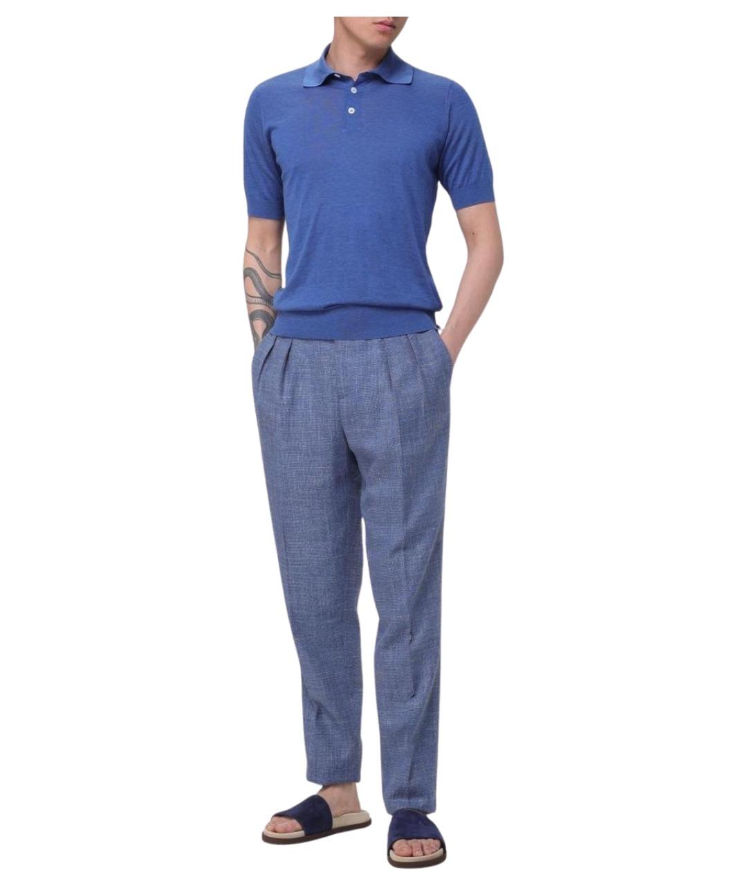 BRUNELLO CUCINELLI Синее хлопковое поло с коротким рукавом, фото 2