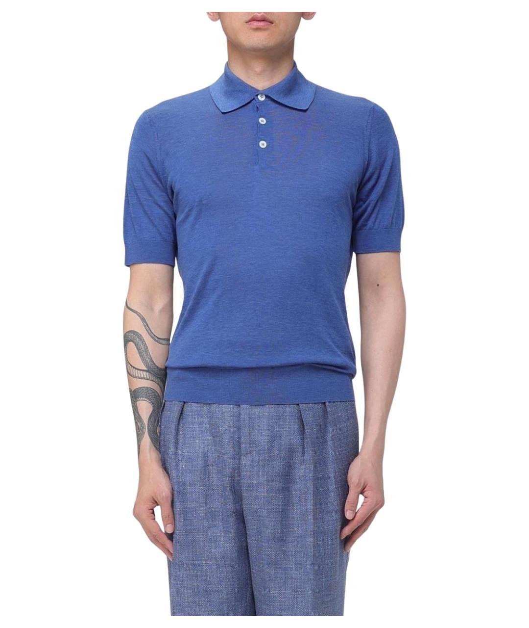 BRUNELLO CUCINELLI Синее хлопковое поло с коротким рукавом, фото 1