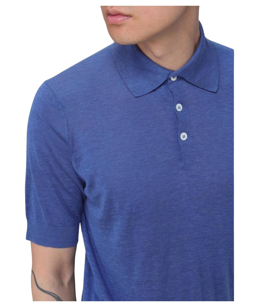 BRUNELLO CUCINELLI Синее хлопковое поло с коротким рукавом, фото 5