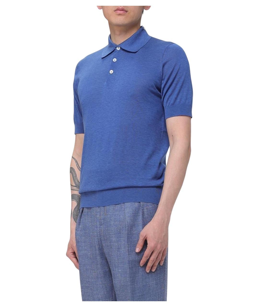 BRUNELLO CUCINELLI Синее хлопковое поло с коротким рукавом, фото 4