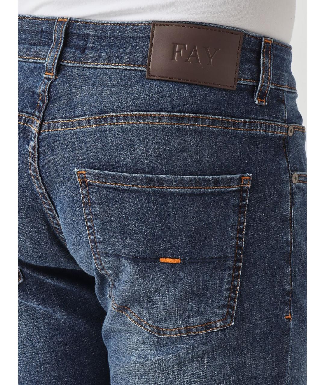 FAY Синие хлопковые прямые джинсы, фото 4