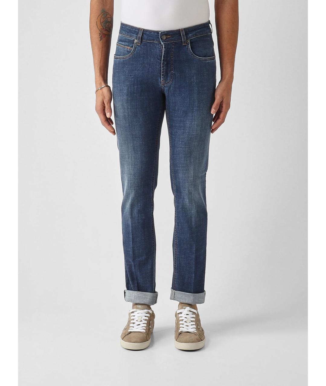 FAY Синие хлопковые прямые джинсы, фото 5