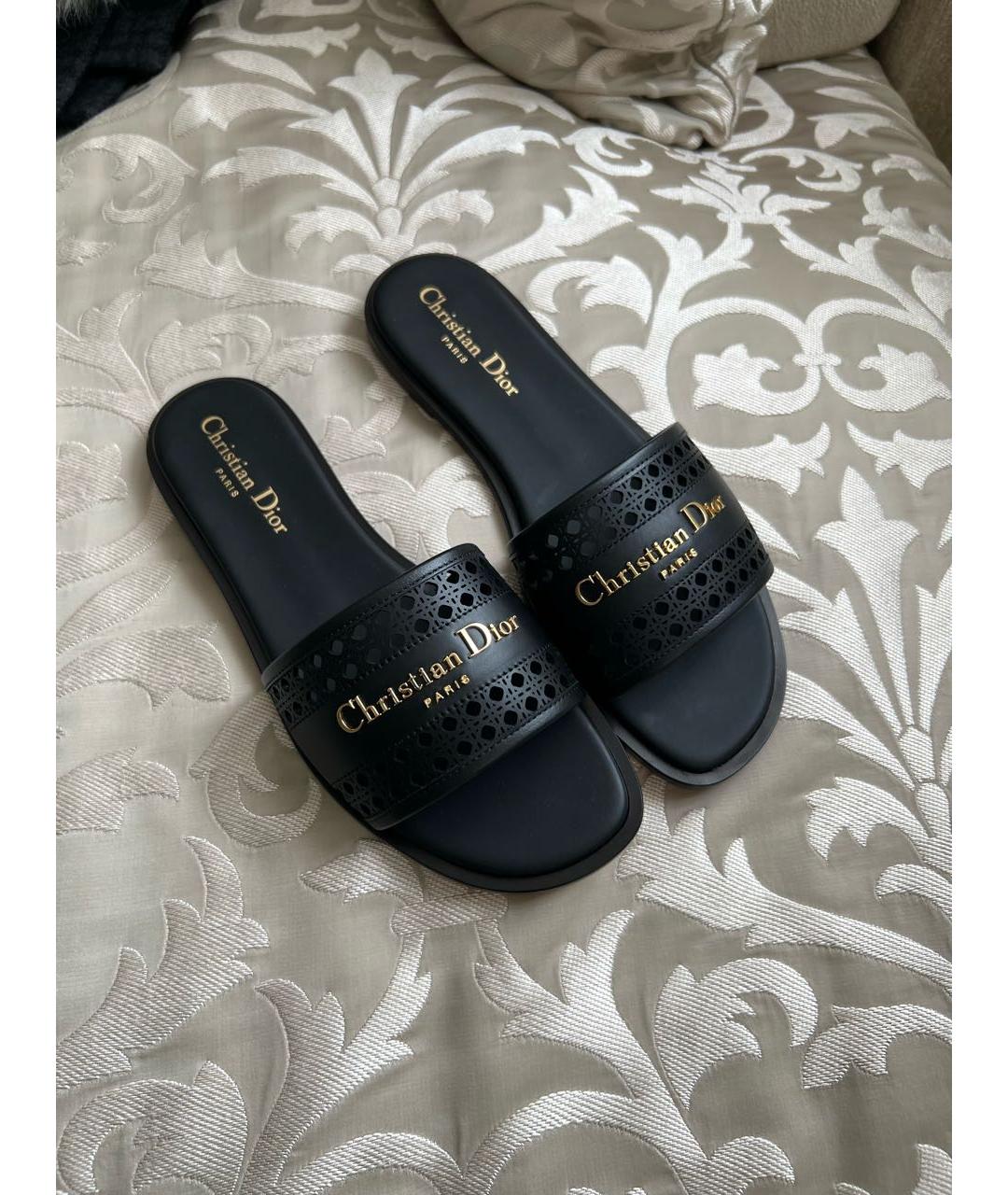 CHRISTIAN DIOR Черные кожаные шлепанцы, фото 2