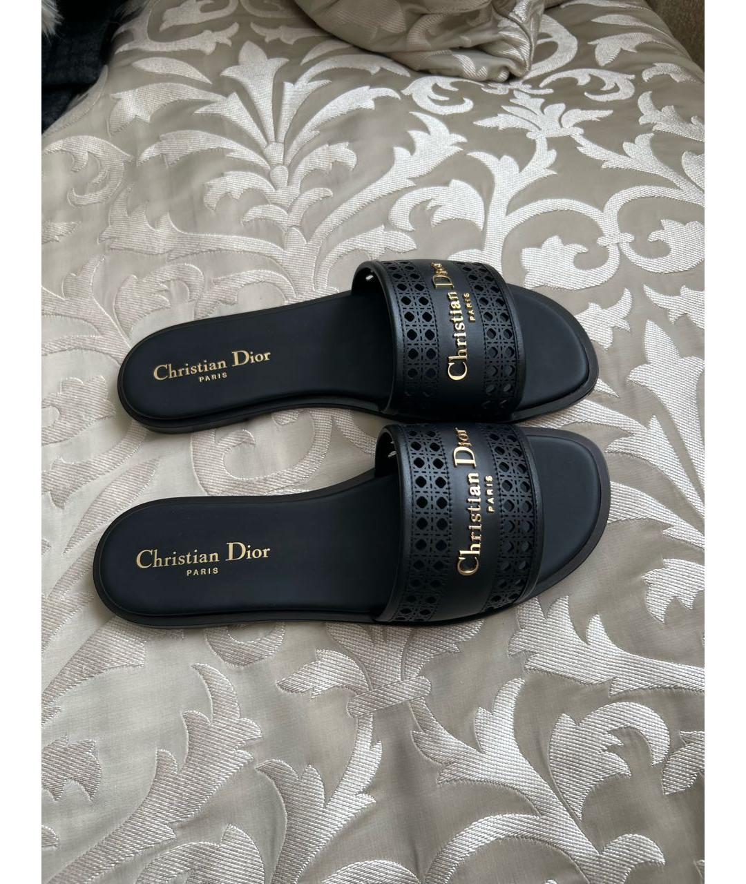 CHRISTIAN DIOR Черные кожаные шлепанцы, фото 4