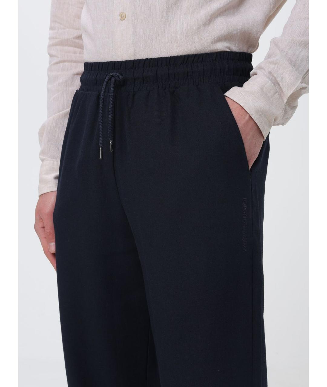 EMPORIO ARMANI Синие льняные повседневные брюки, фото 3