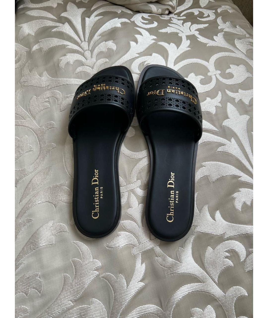 CHRISTIAN DIOR Черные кожаные шлепанцы, фото 3