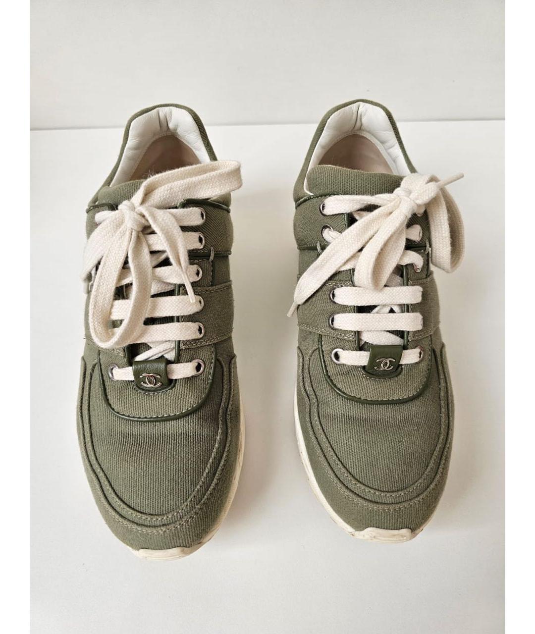 CHANEL Хаки текстильные кеды, фото 2