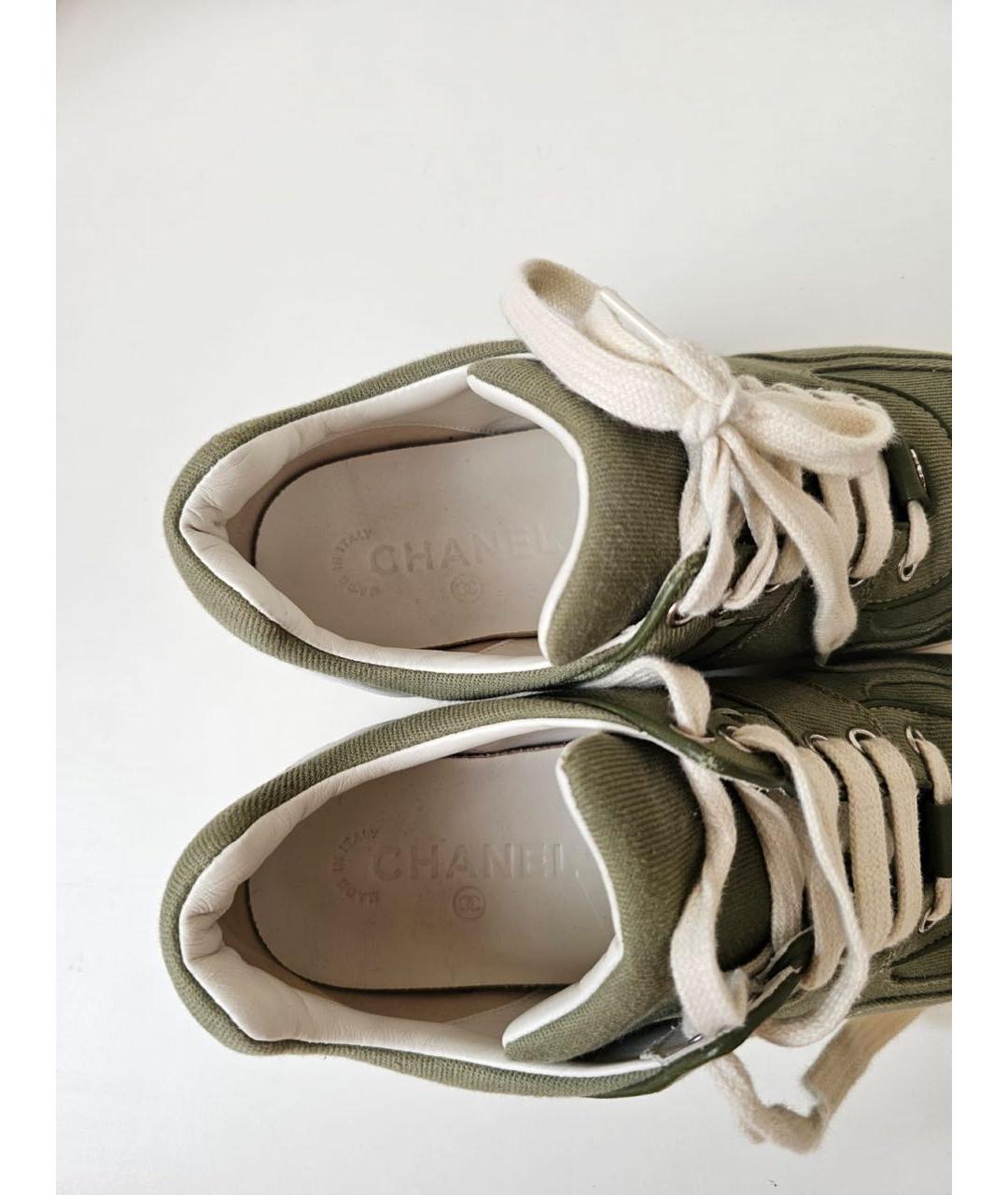 CHANEL Хаки текстильные кеды, фото 3