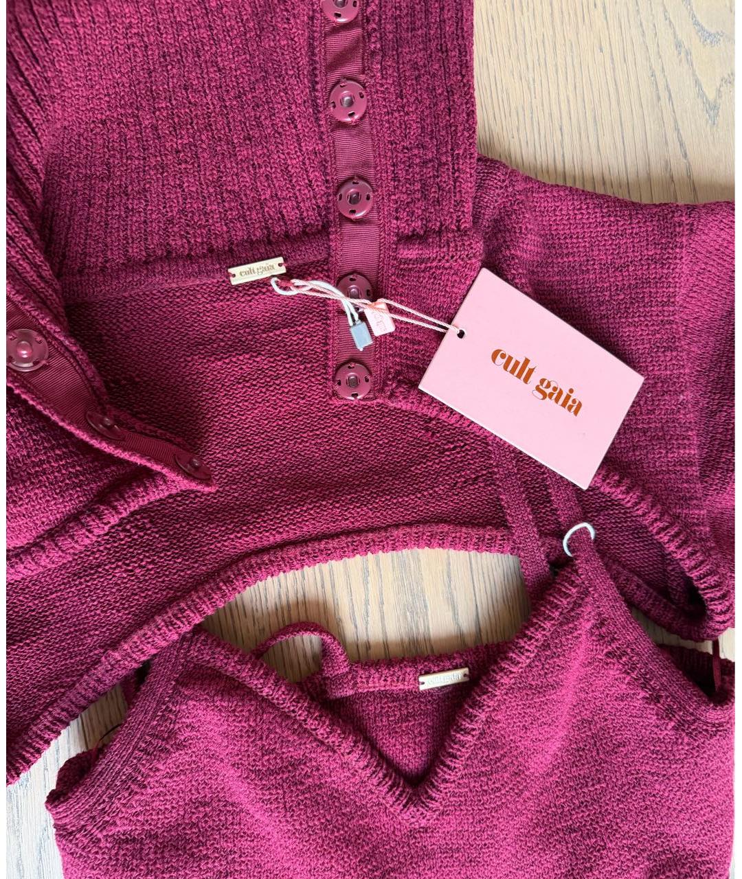 CULT GAIA Бордовое хлопковое коктейльное платье, фото 3