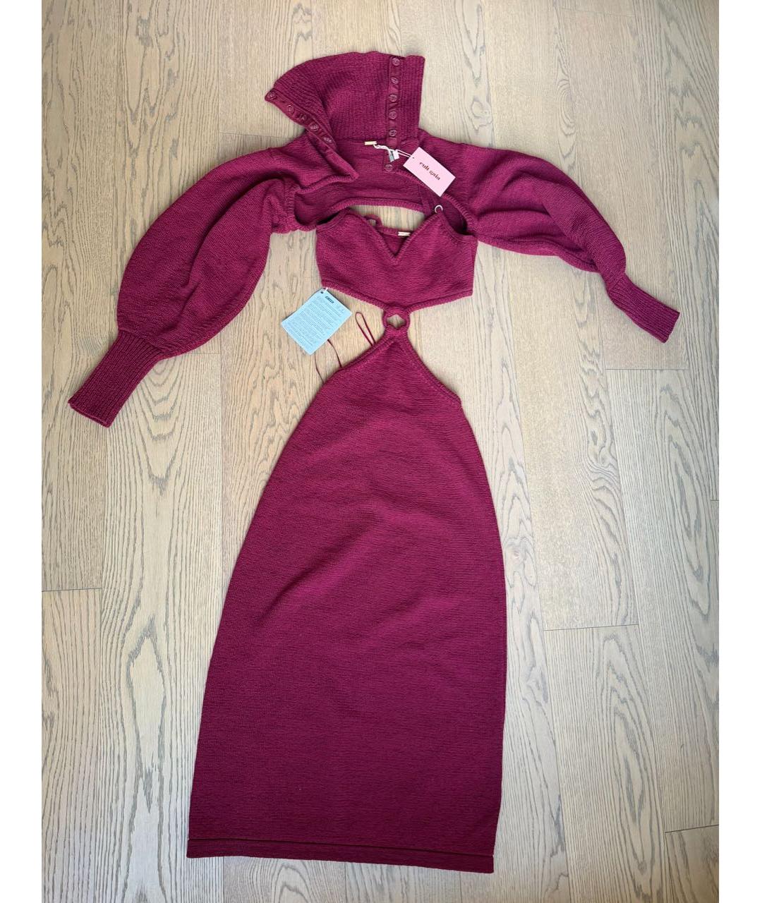 CULT GAIA Бордовое хлопковое коктейльное платье, фото 2