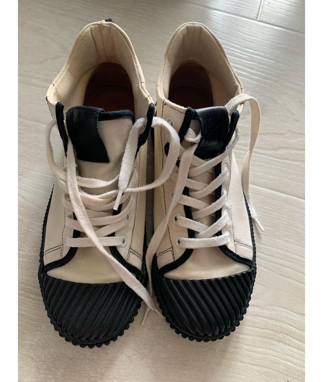 LOEWE Бежевые текстильные кеды, фото 2