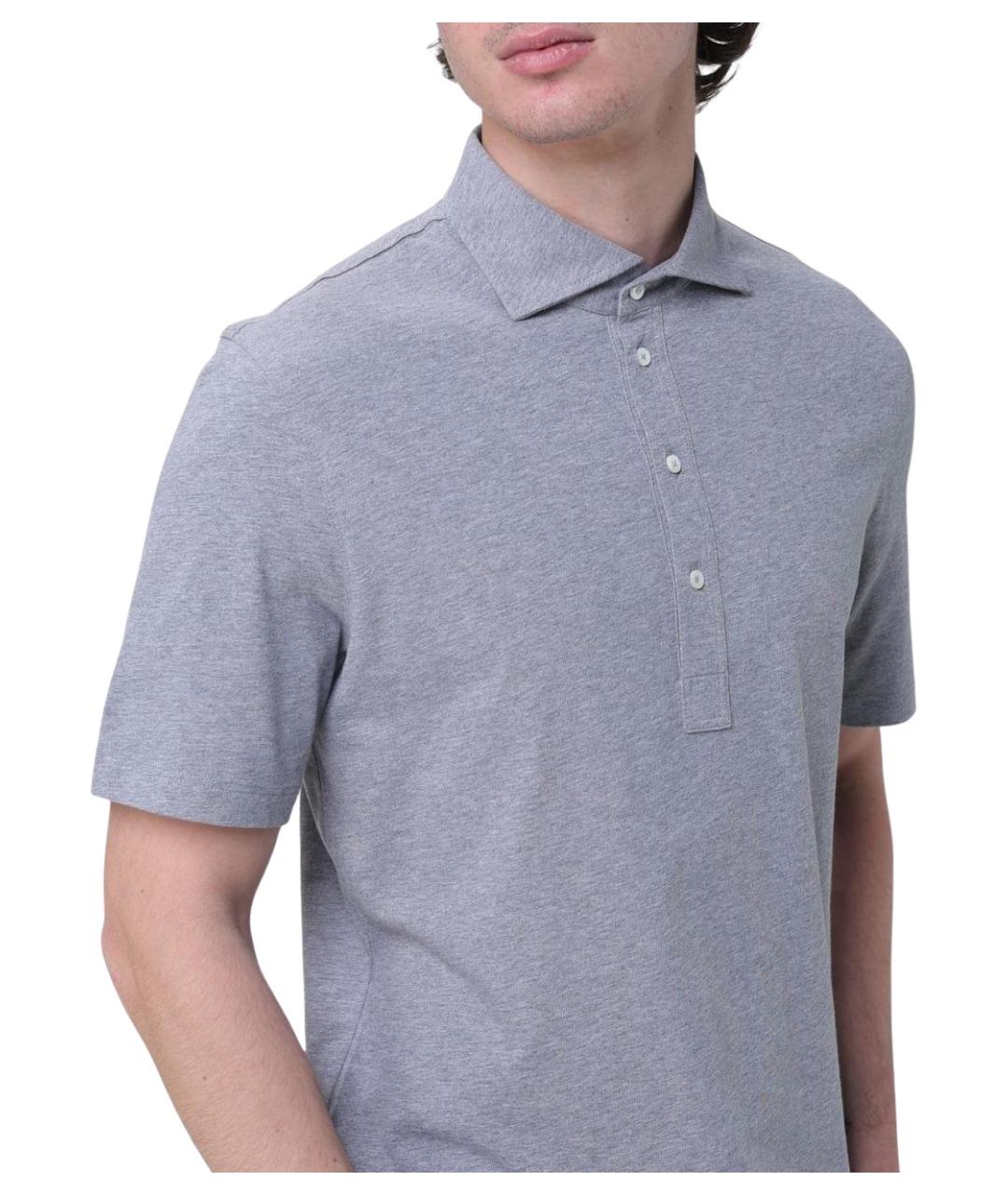 BRUNELLO CUCINELLI Серое хлопковое поло с коротким рукавом, фото 5