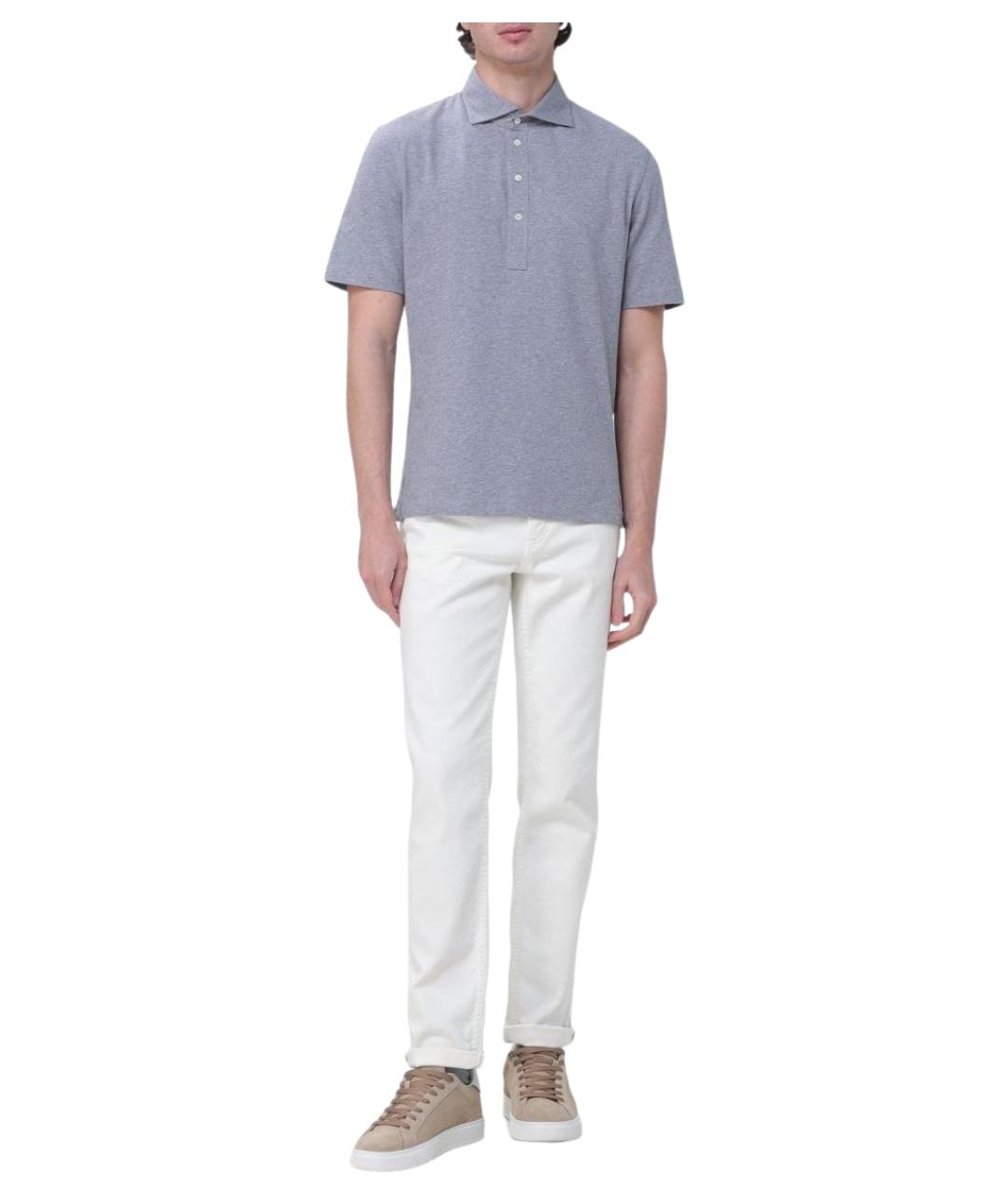 BRUNELLO CUCINELLI Серое хлопковое поло с коротким рукавом, фото 2
