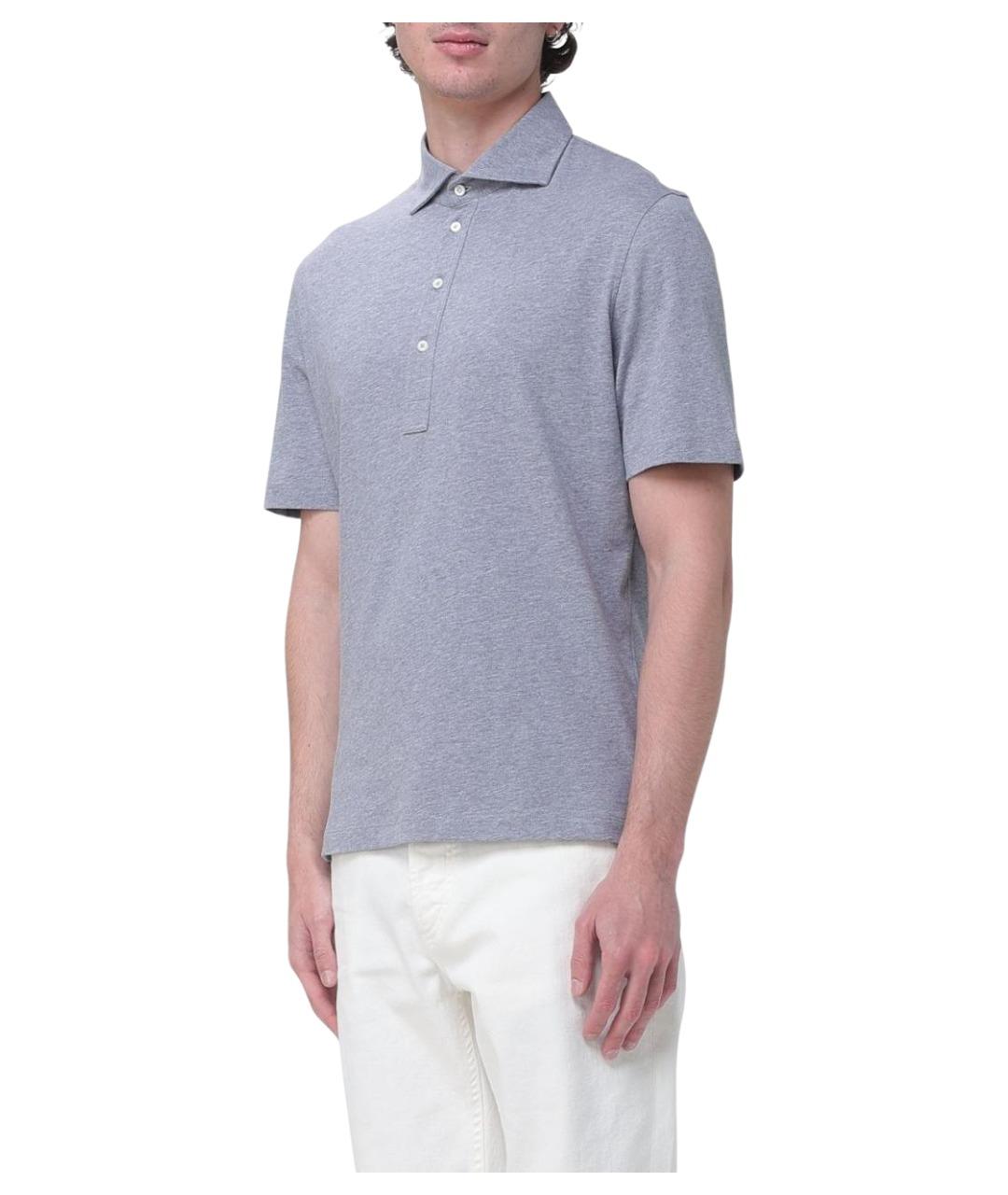 BRUNELLO CUCINELLI Серое хлопковое поло с коротким рукавом, фото 4