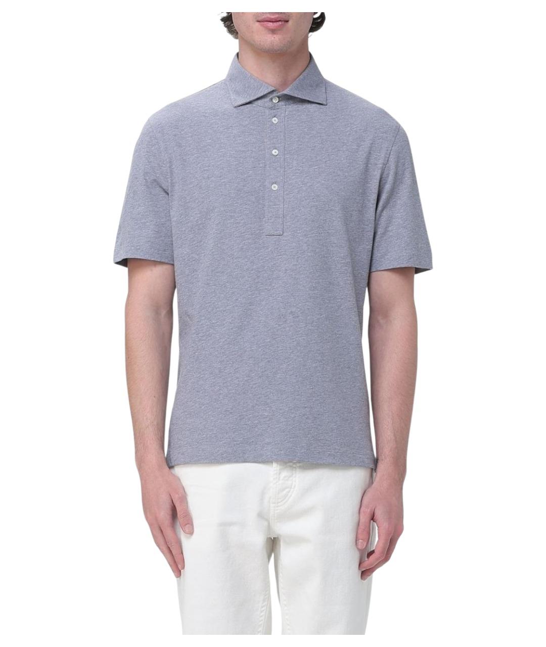 BRUNELLO CUCINELLI Серое хлопковое поло с коротким рукавом, фото 1