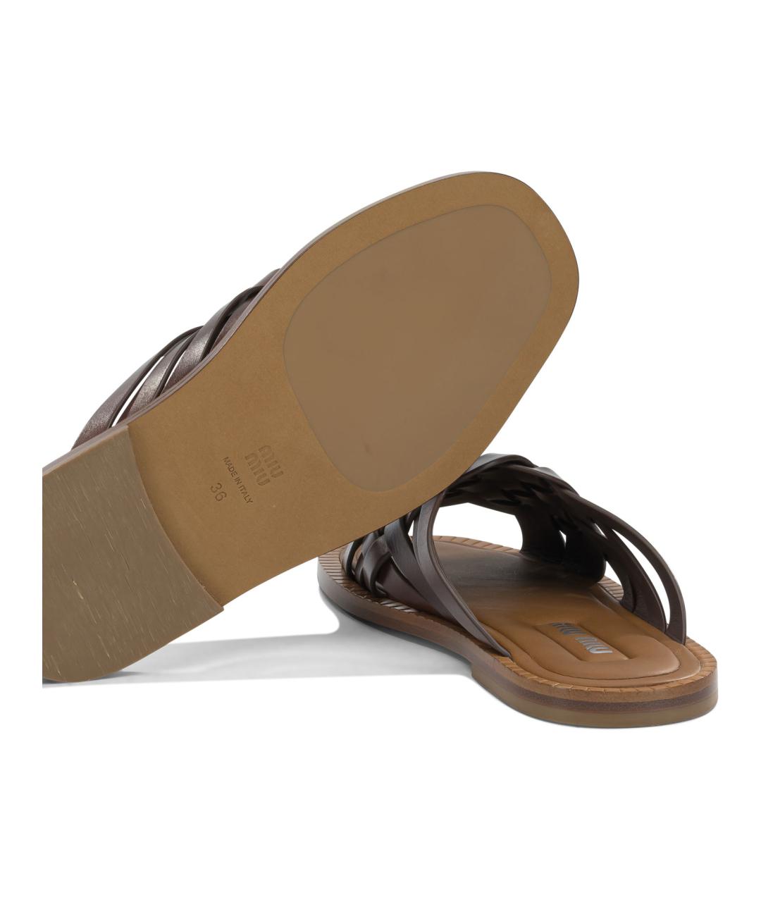 MIU MIU Коричневые кожаные сандалии, фото 3