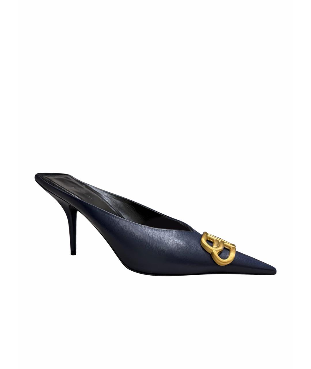 BALENCIAGA Темно-синие кожаные мюли, фото 1