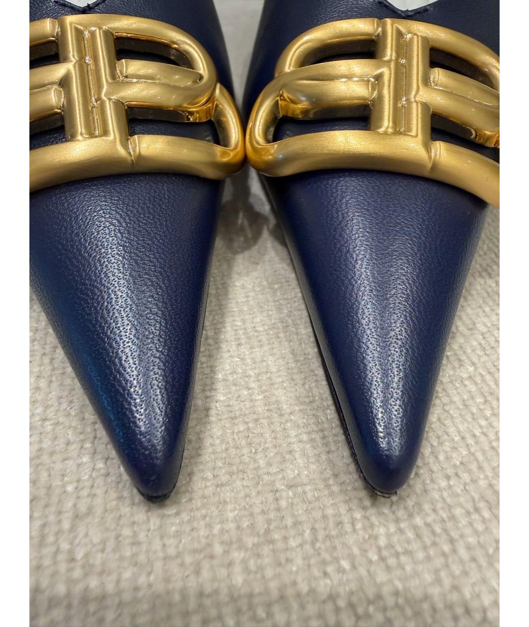 BALENCIAGA Темно-синие кожаные мюли, фото 6