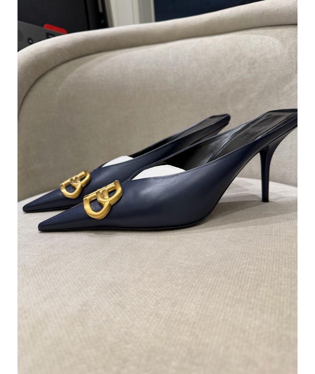 BALENCIAGA Темно-синие кожаные мюли, фото 9