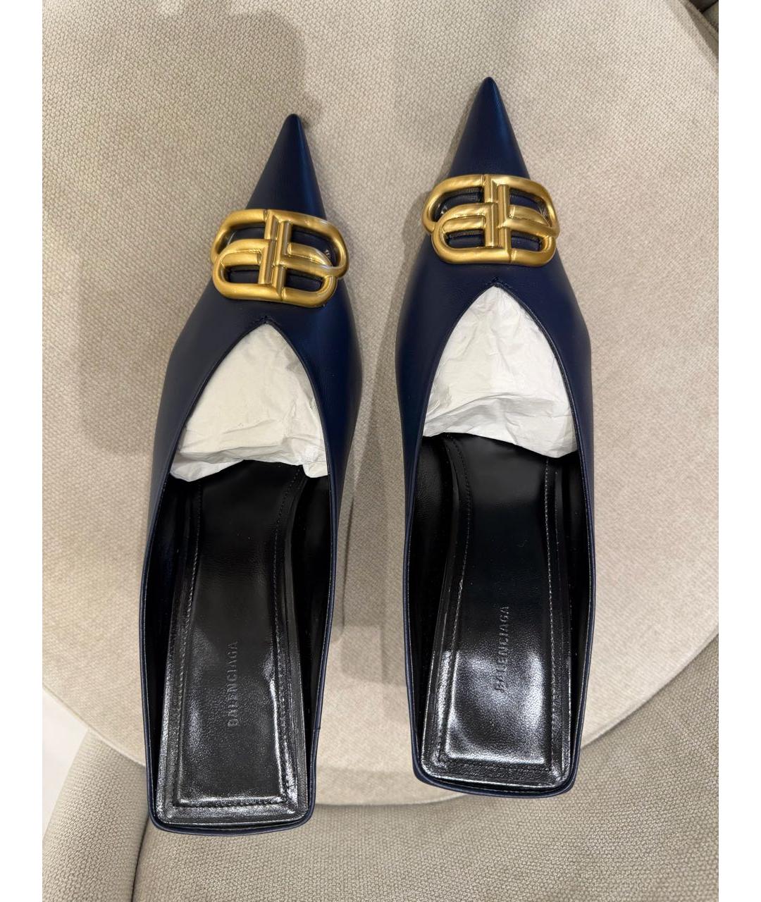 BALENCIAGA Темно-синие кожаные мюли, фото 4