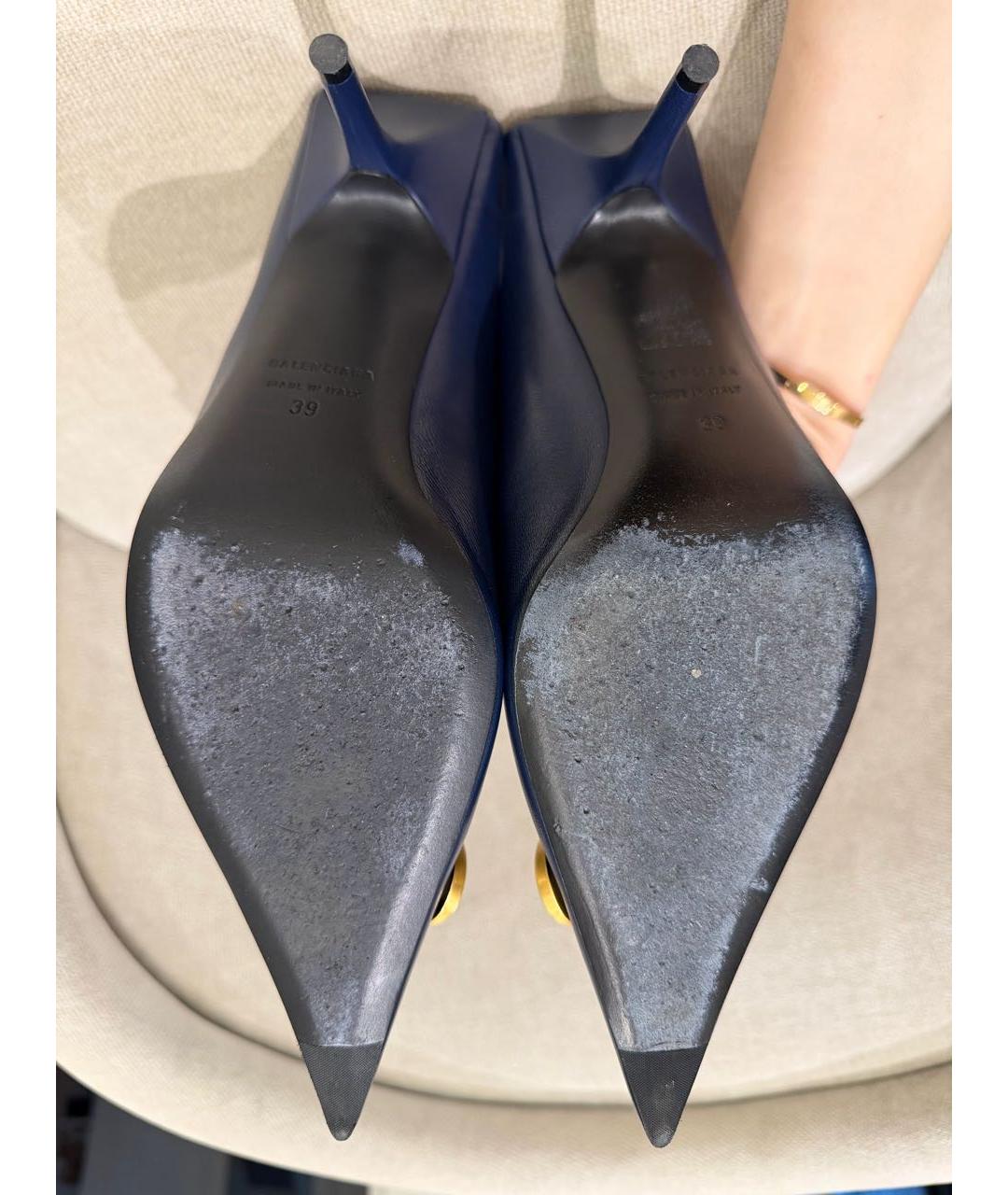 BALENCIAGA Темно-синие кожаные мюли, фото 7