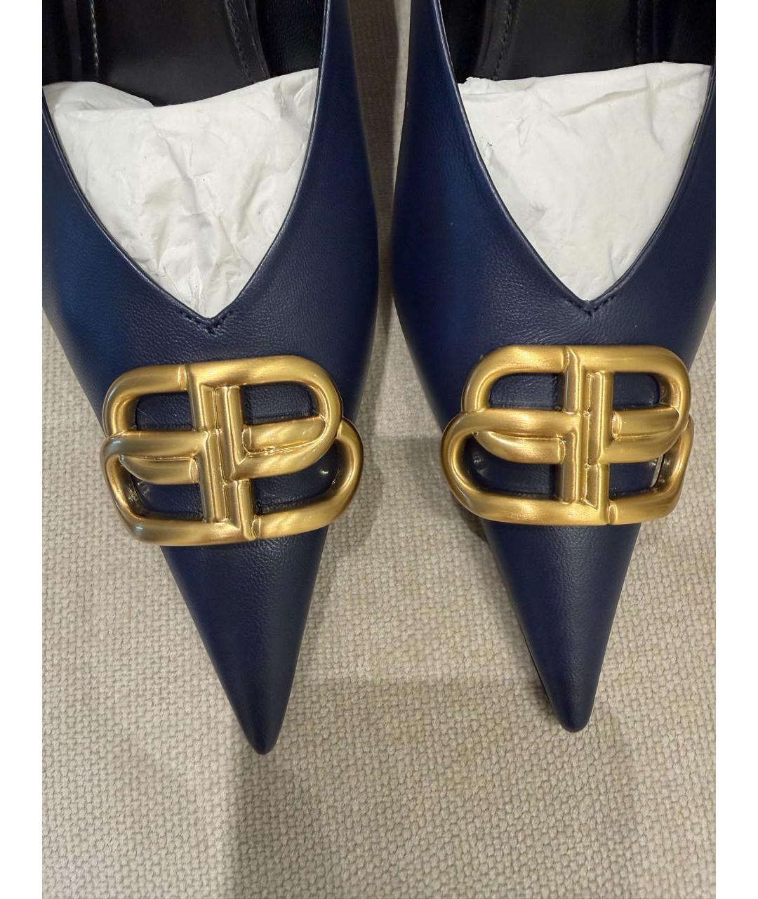 BALENCIAGA Темно-синие кожаные мюли, фото 3