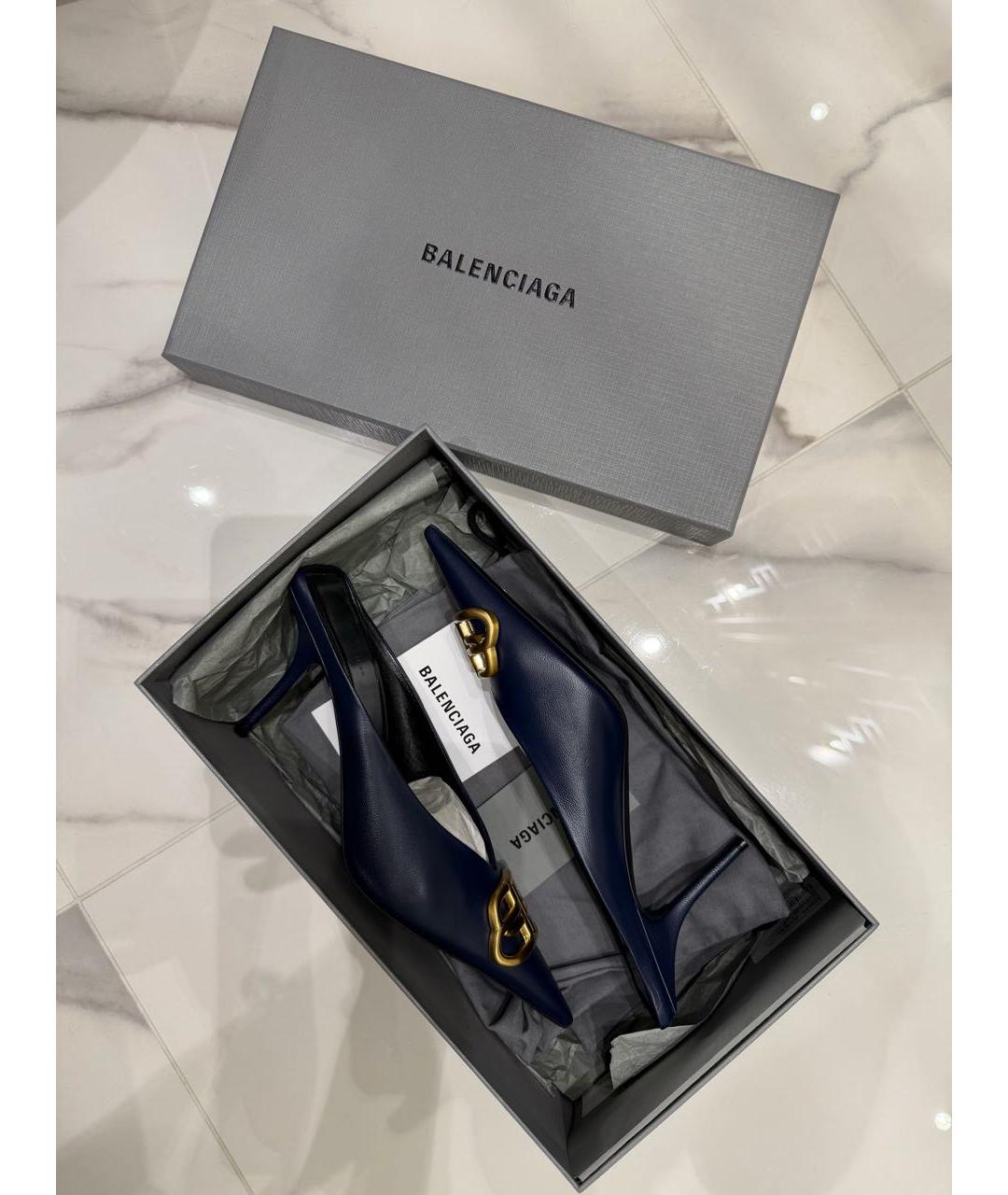 BALENCIAGA Темно-синие кожаные мюли, фото 8