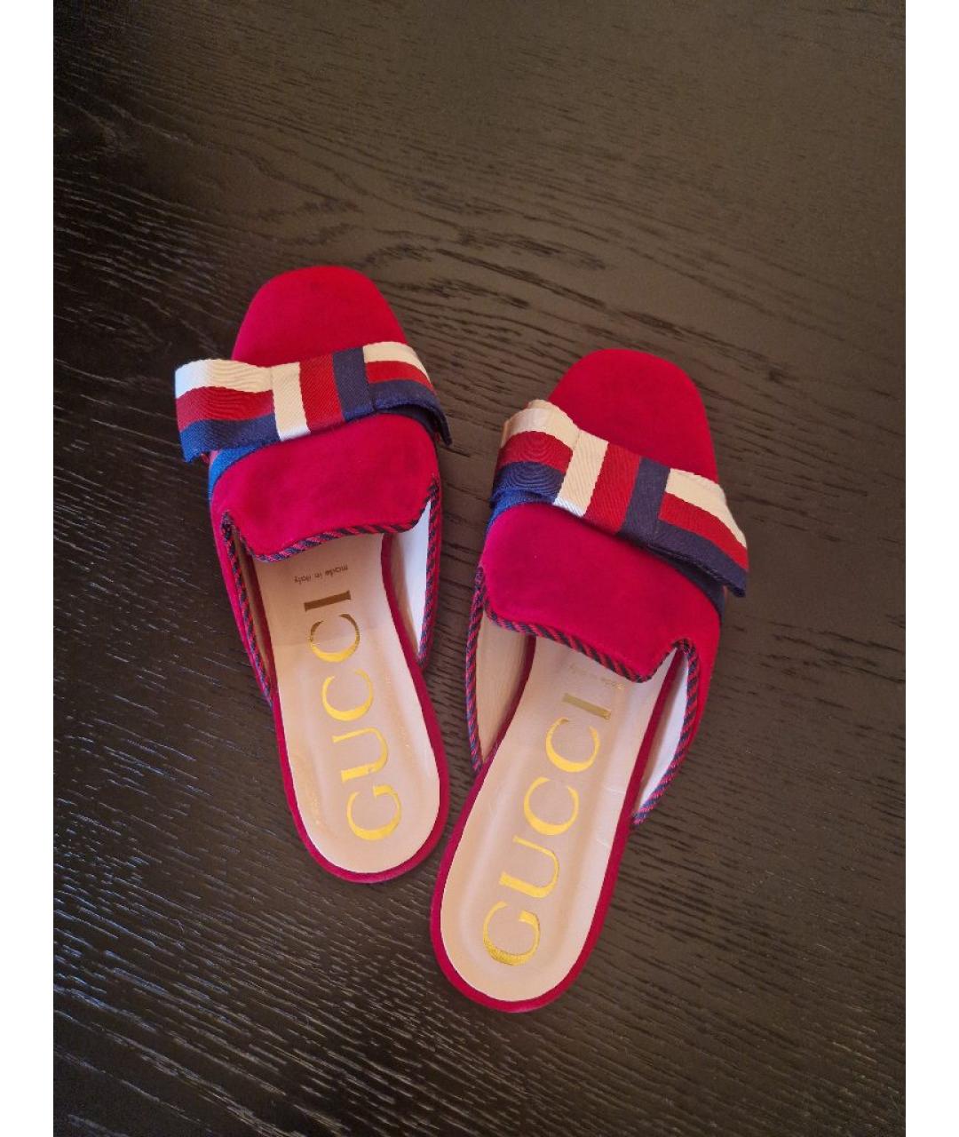 GUCCI Бордовые бархатные мюли, фото 3