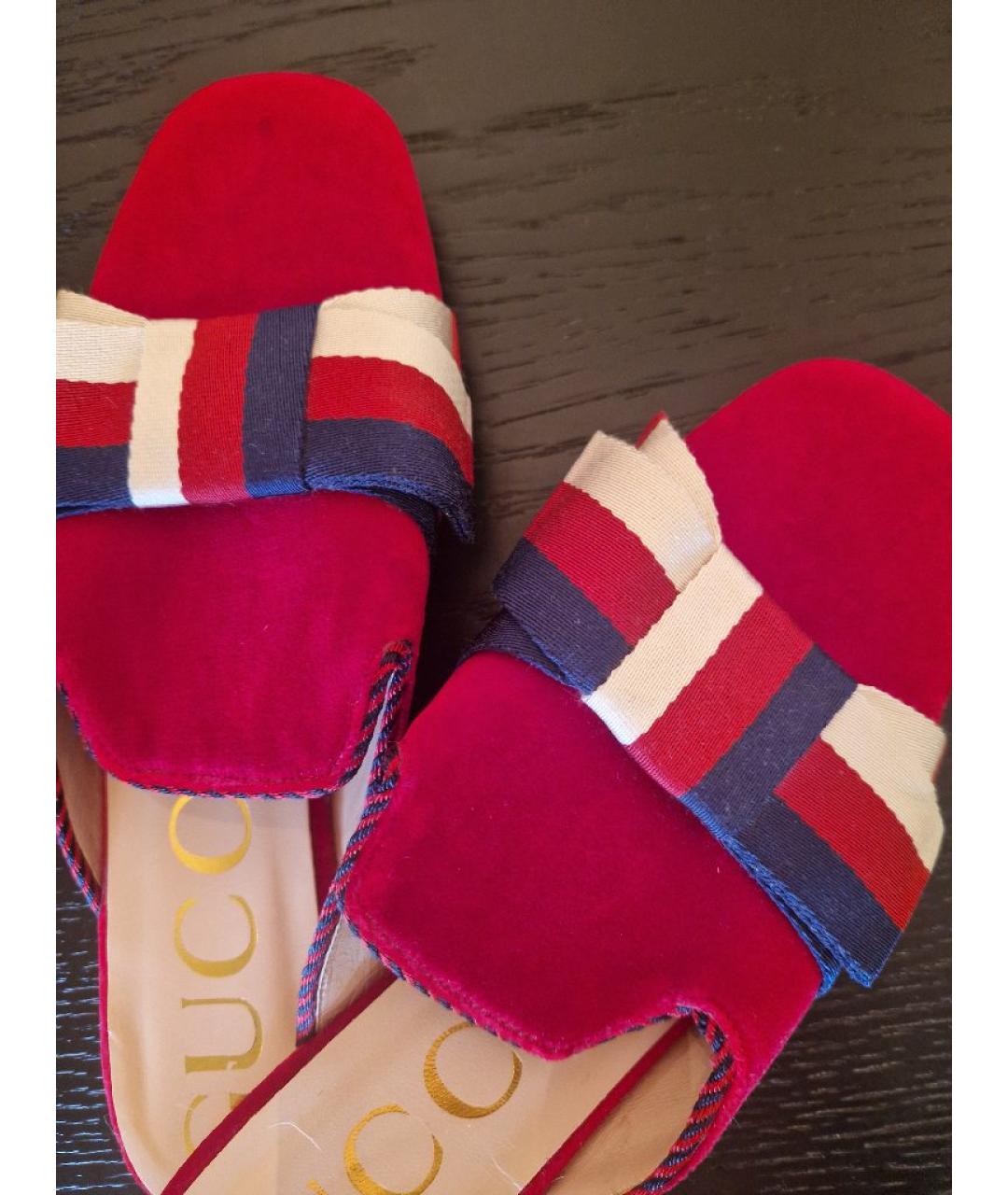 GUCCI Бордовые бархатные мюли, фото 6