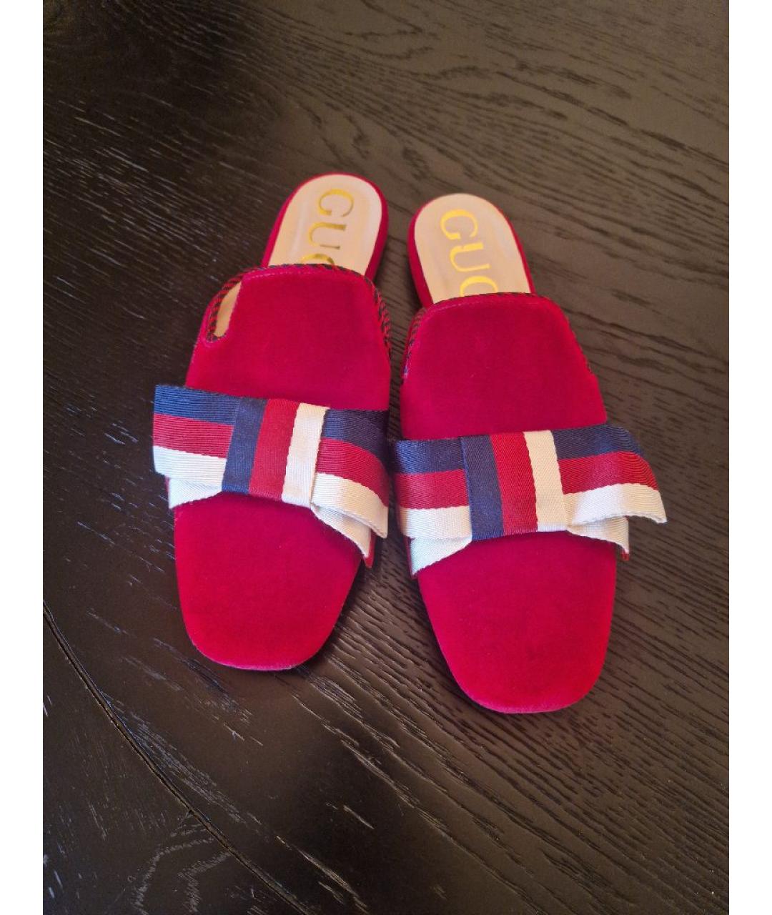 GUCCI Бордовые бархатные мюли, фото 2