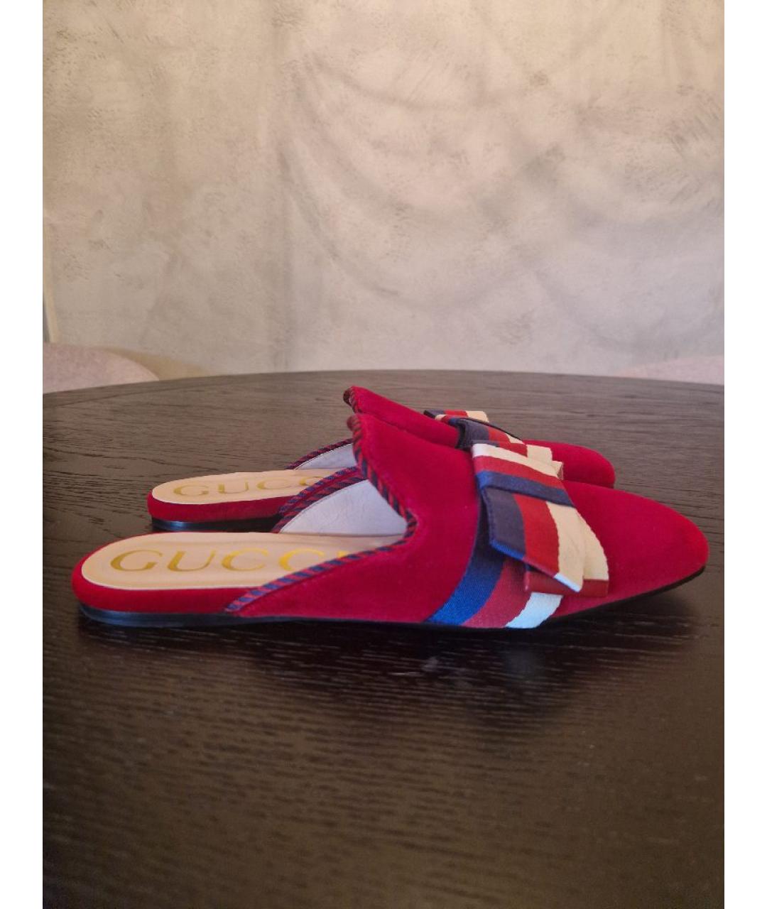 GUCCI Бордовые бархатные мюли, фото 9