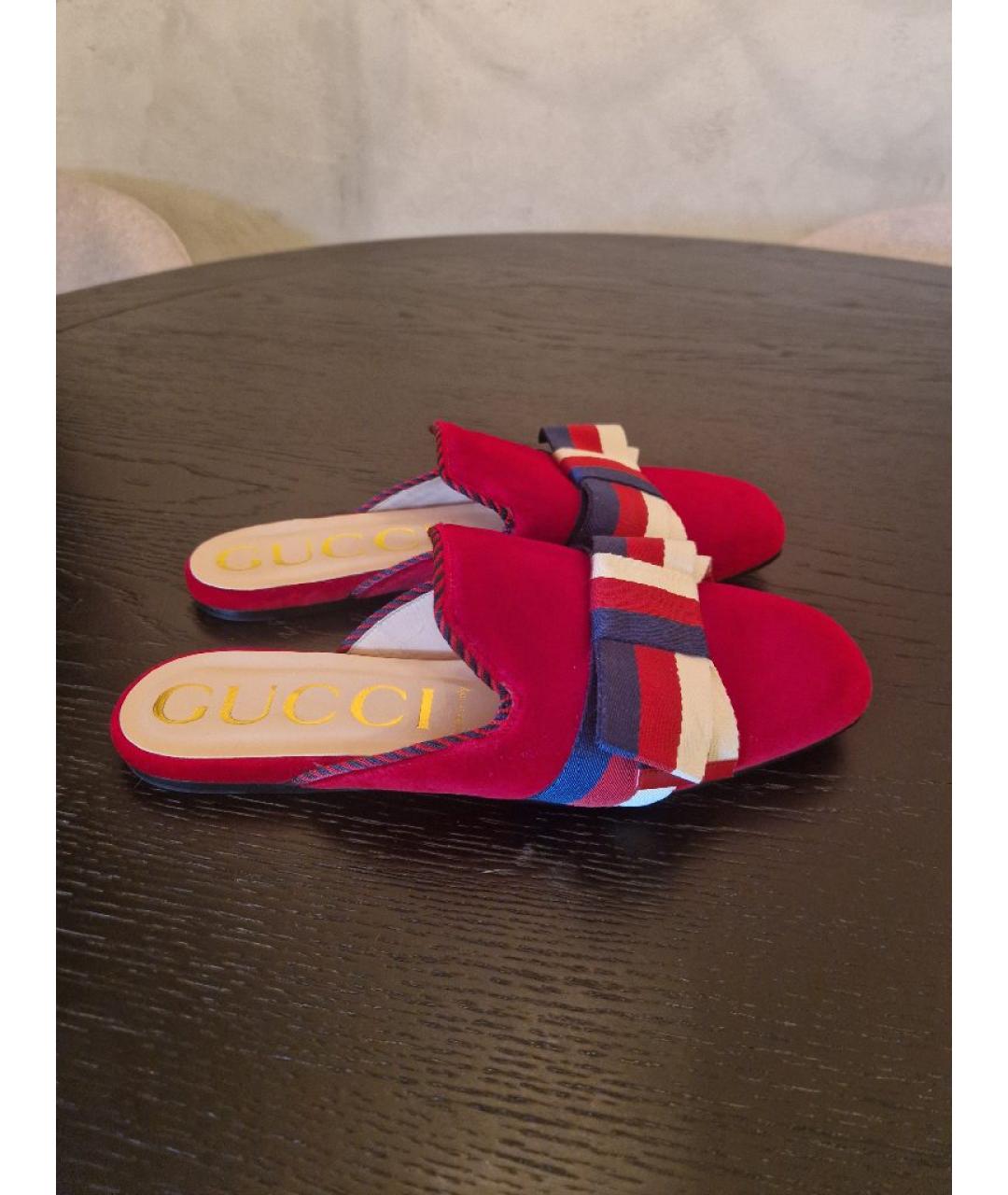 GUCCI Бордовые бархатные мюли, фото 5