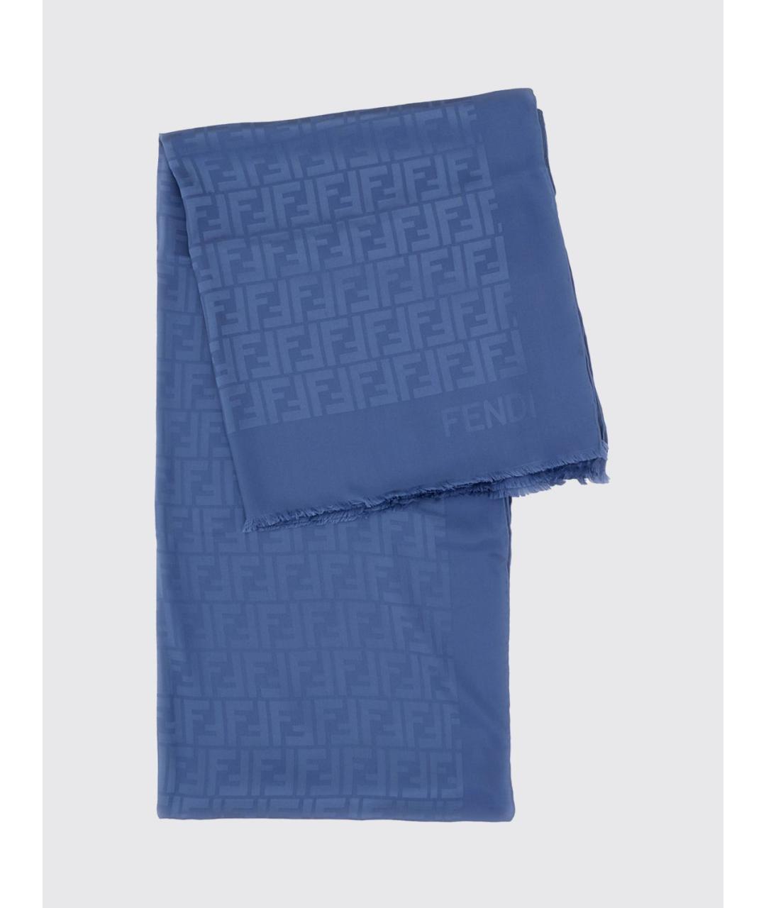 FENDI Синий шелковый шарф, фото 3