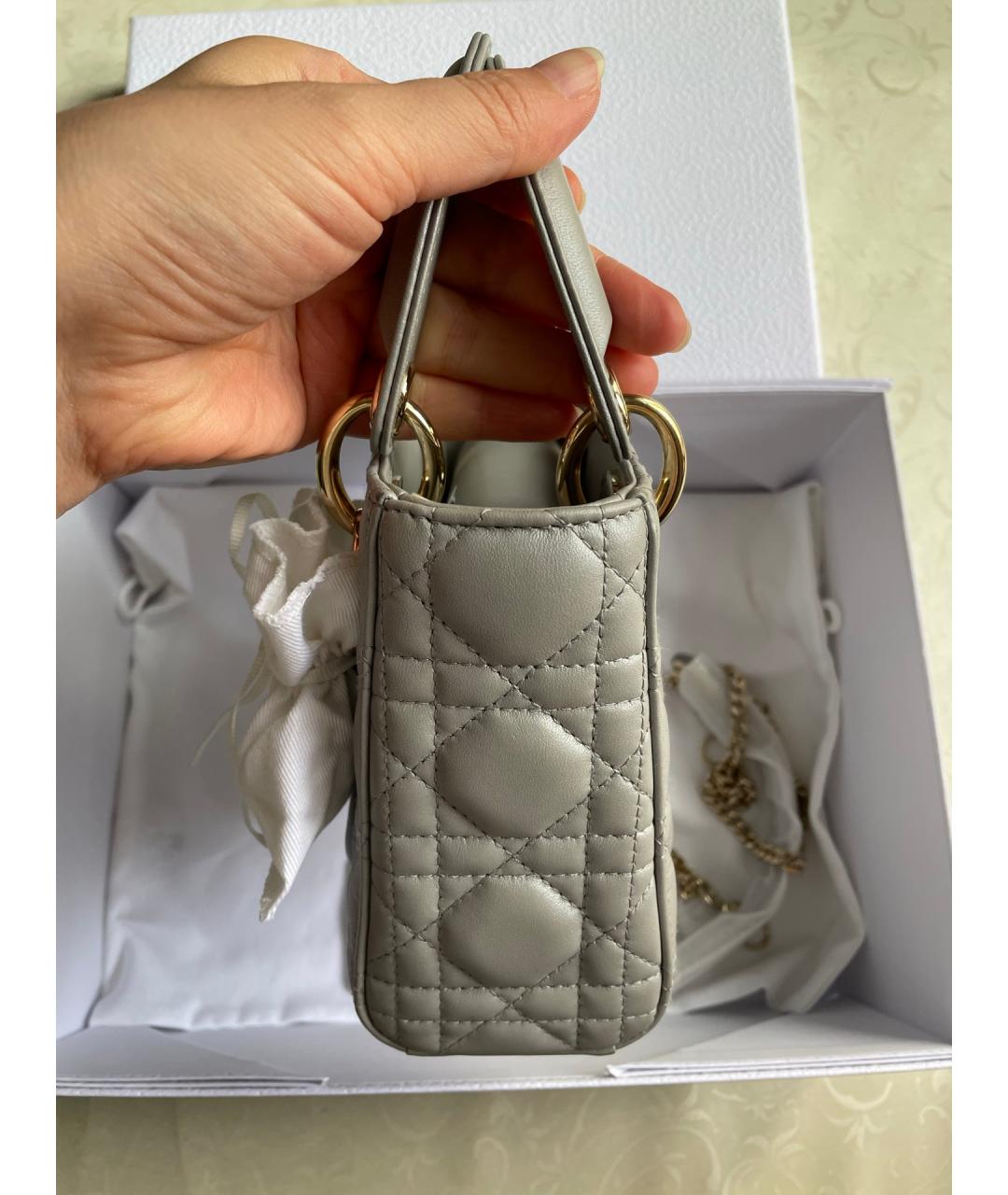 CHRISTIAN DIOR Серая кожаная сумка тоут, фото 4