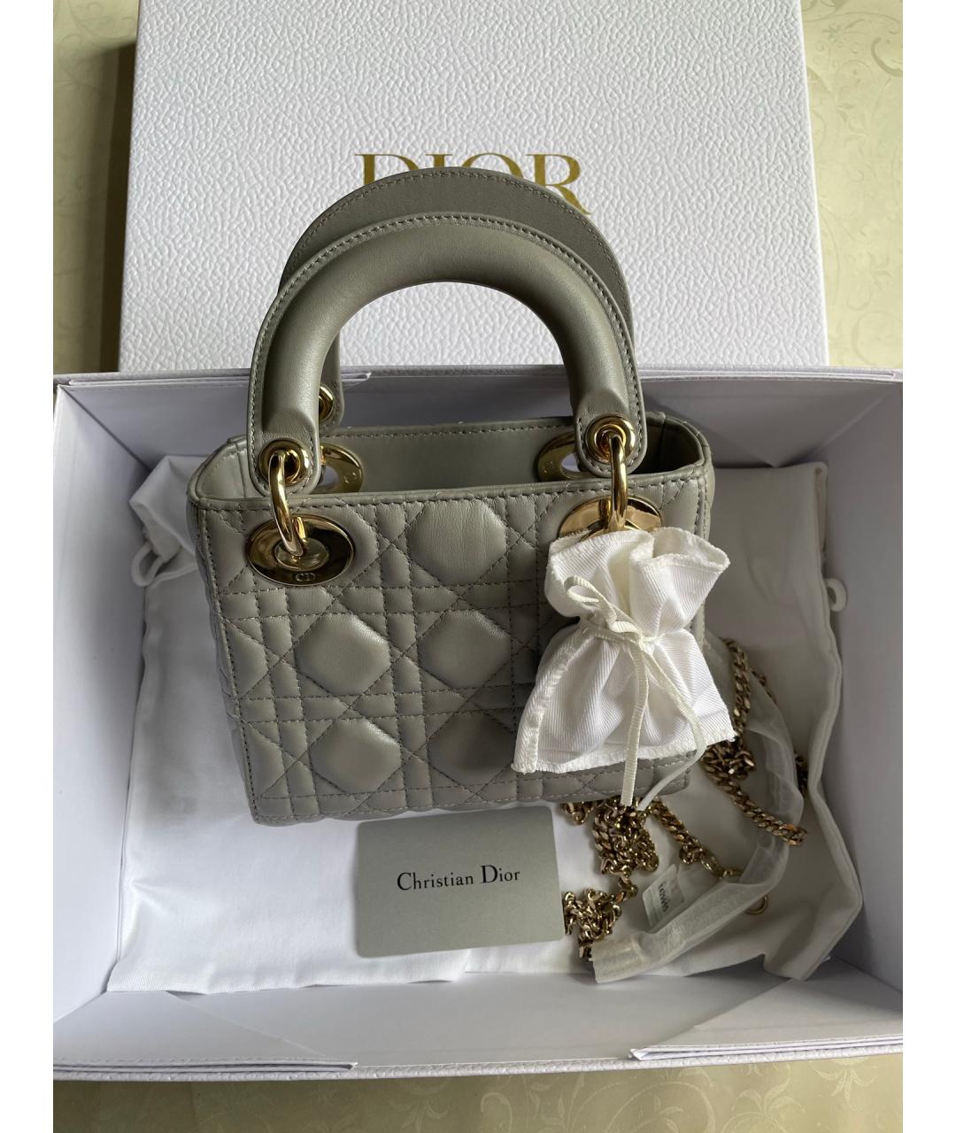 CHRISTIAN DIOR Серая кожаная сумка тоут, фото 7