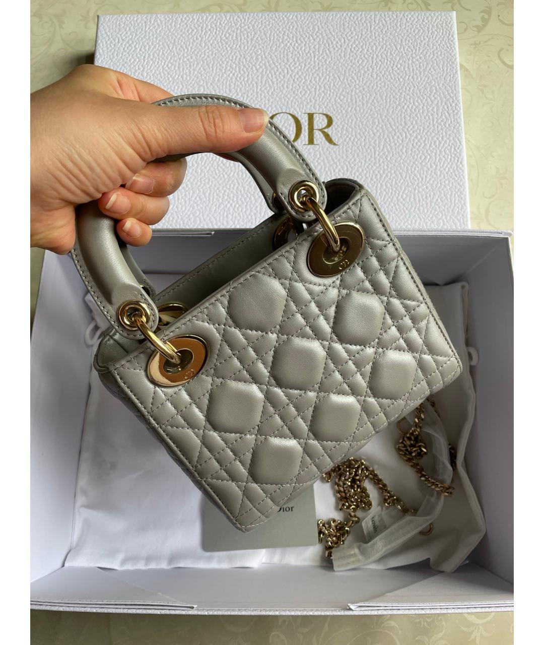 CHRISTIAN DIOR Серая кожаная сумка тоут, фото 3