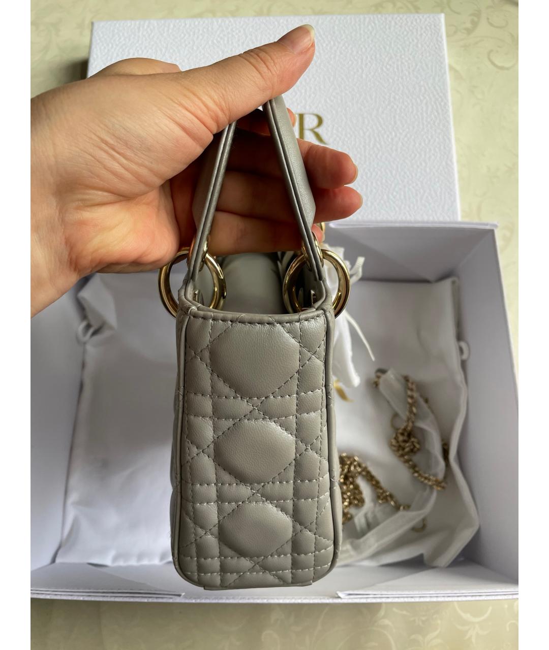 CHRISTIAN DIOR Серая кожаная сумка тоут, фото 5