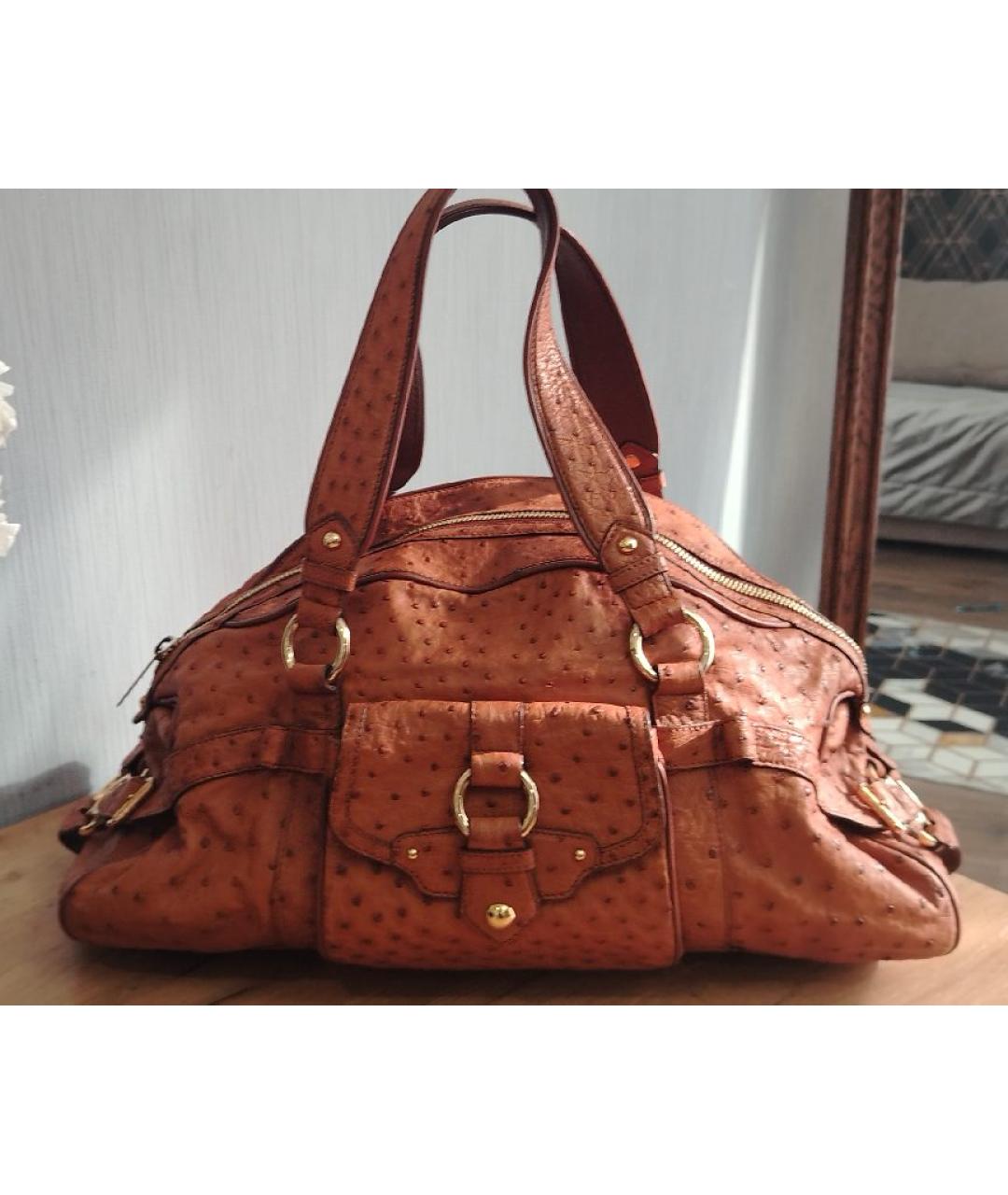 CELINE Коричневая сумка с короткими ручками из экзотической кожи, фото 10