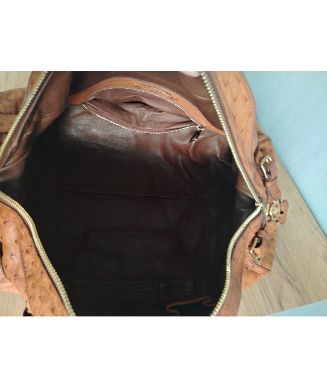 CELINE Коричневая сумка с короткими ручками из экзотической кожи, фото 4