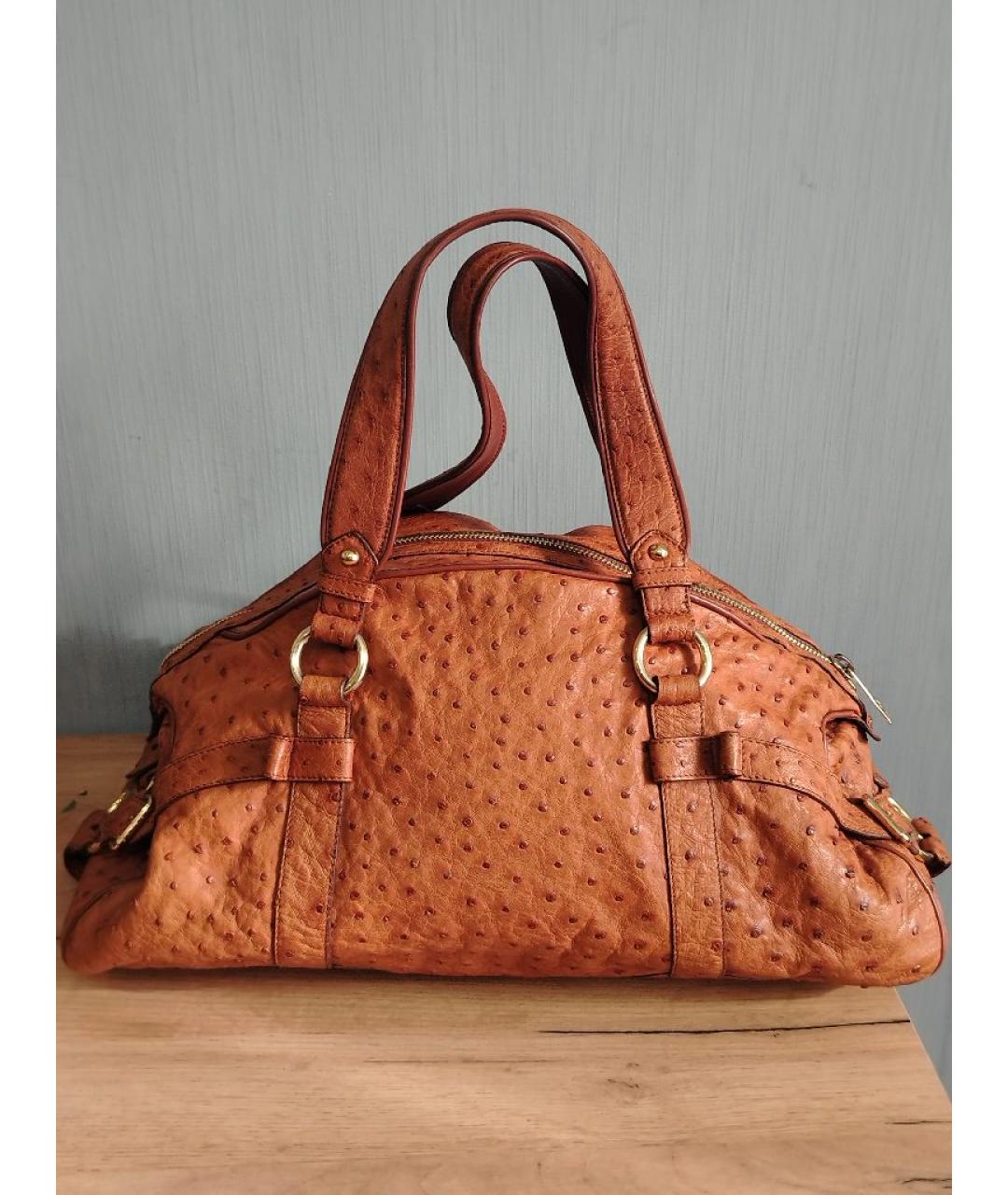 CELINE Коричневая сумка с короткими ручками из экзотической кожи, фото 3