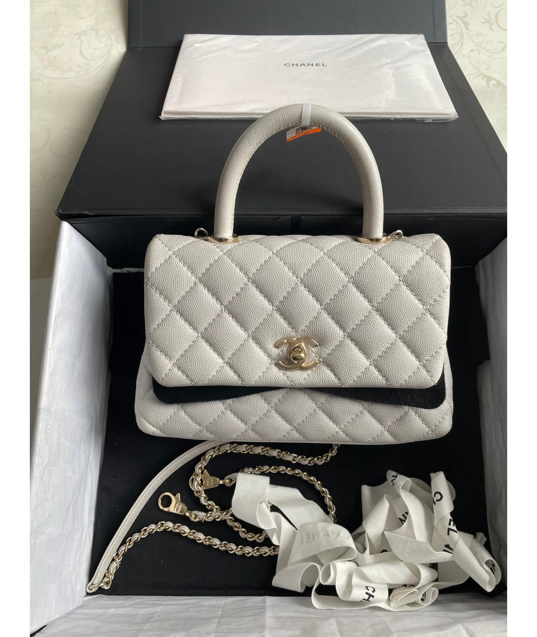 CHANEL Серая кожаная сумка с короткими ручками, фото 6