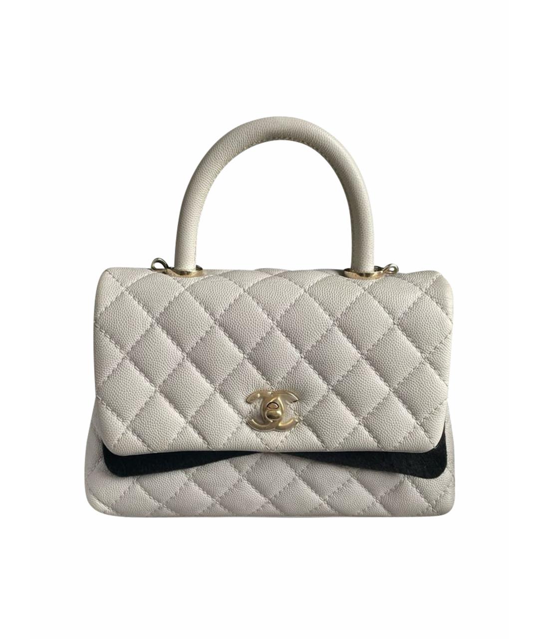 CHANEL Серая кожаная сумка с короткими ручками, фото 1