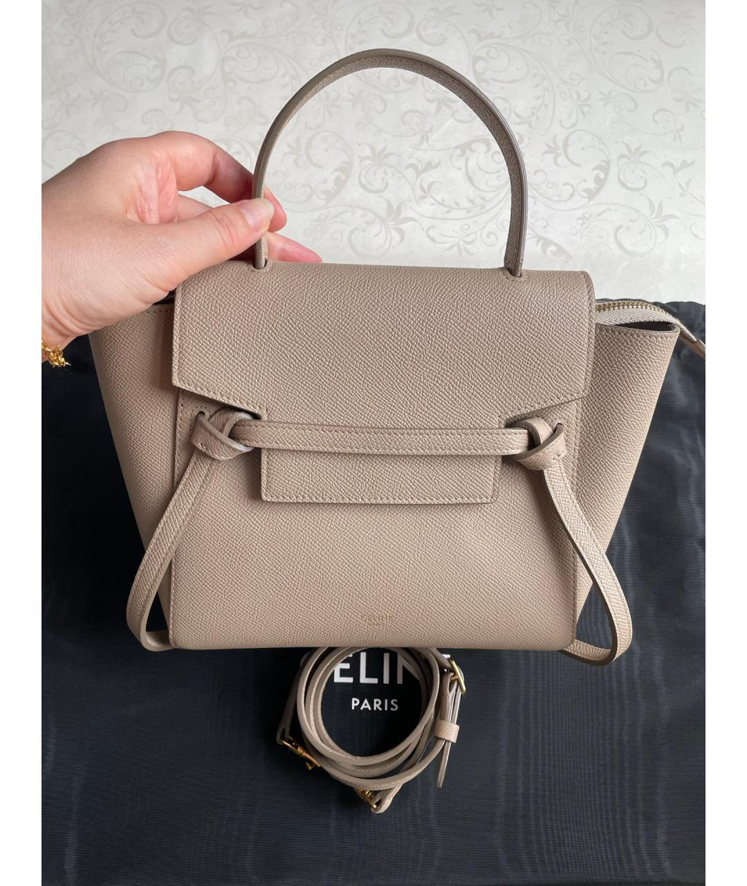 CELINE Бежевая кожаная сумка тоут, фото 7