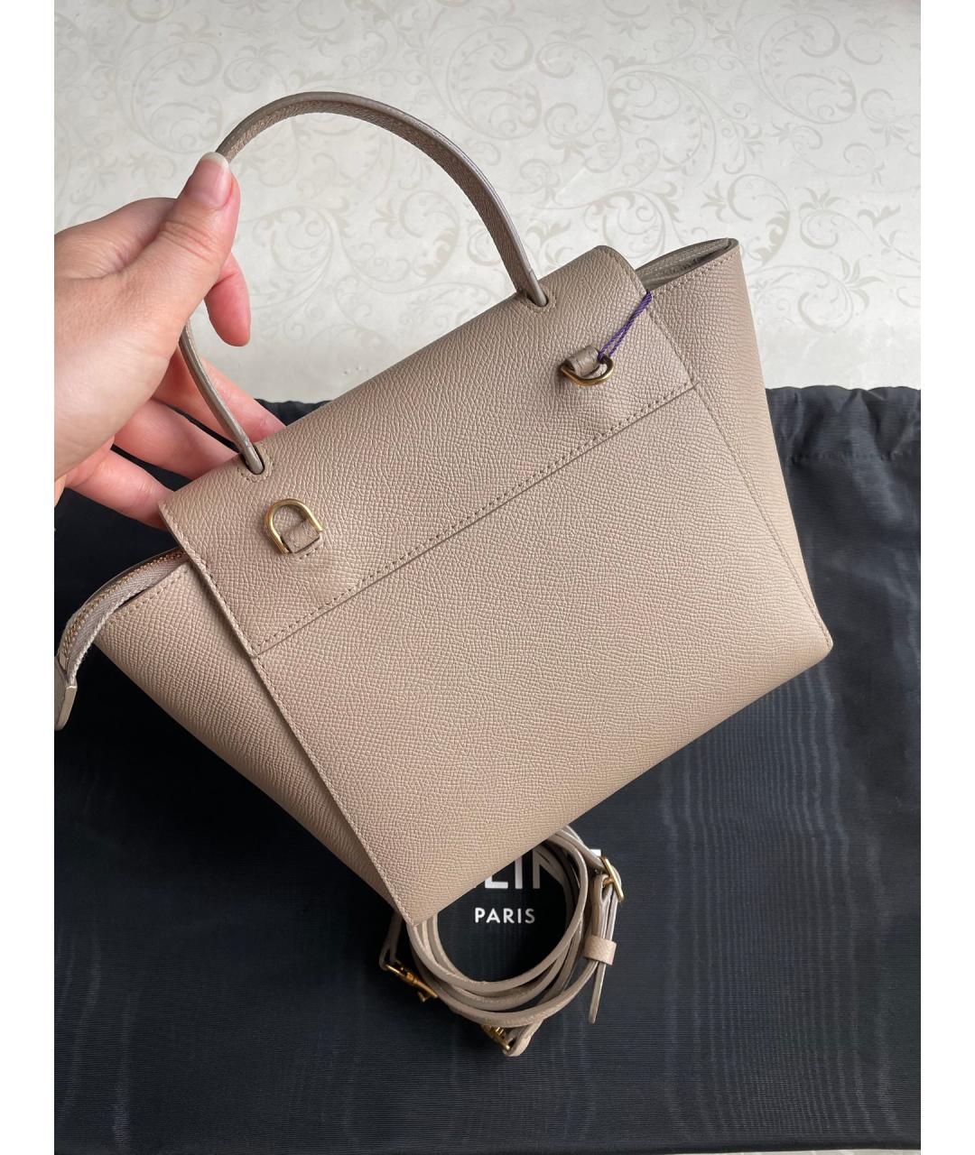 CELINE Бежевая кожаная сумка тоут, фото 3