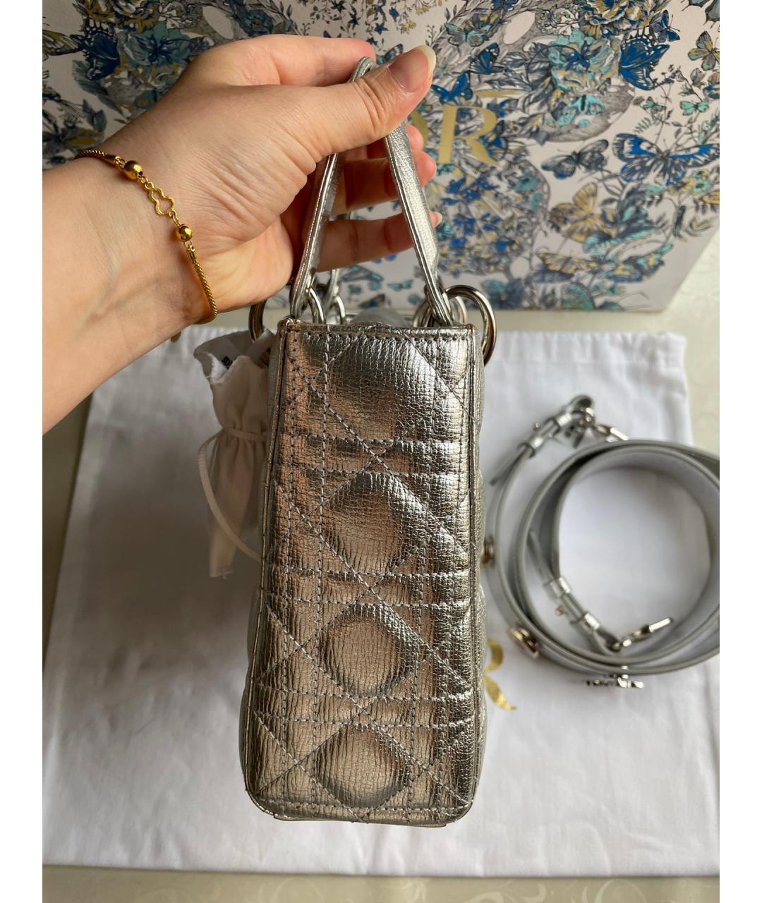 CHRISTIAN DIOR Серебряная кожаная сумка тоут, фото 4