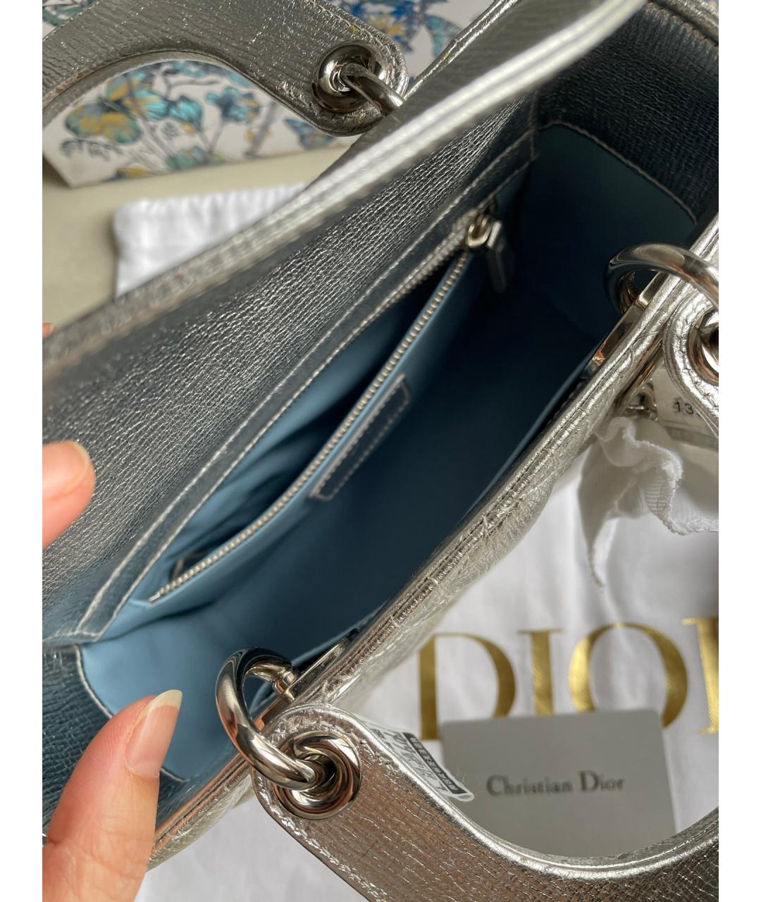 CHRISTIAN DIOR Серебряная кожаная сумка тоут, фото 6