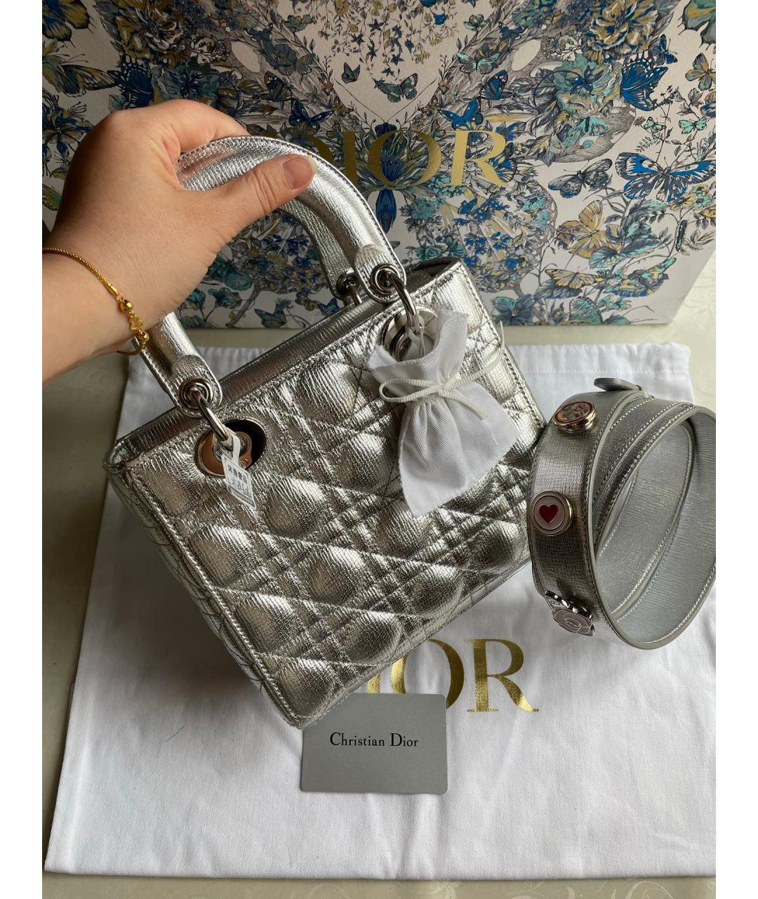 CHRISTIAN DIOR Серебряная кожаная сумка тоут, фото 2